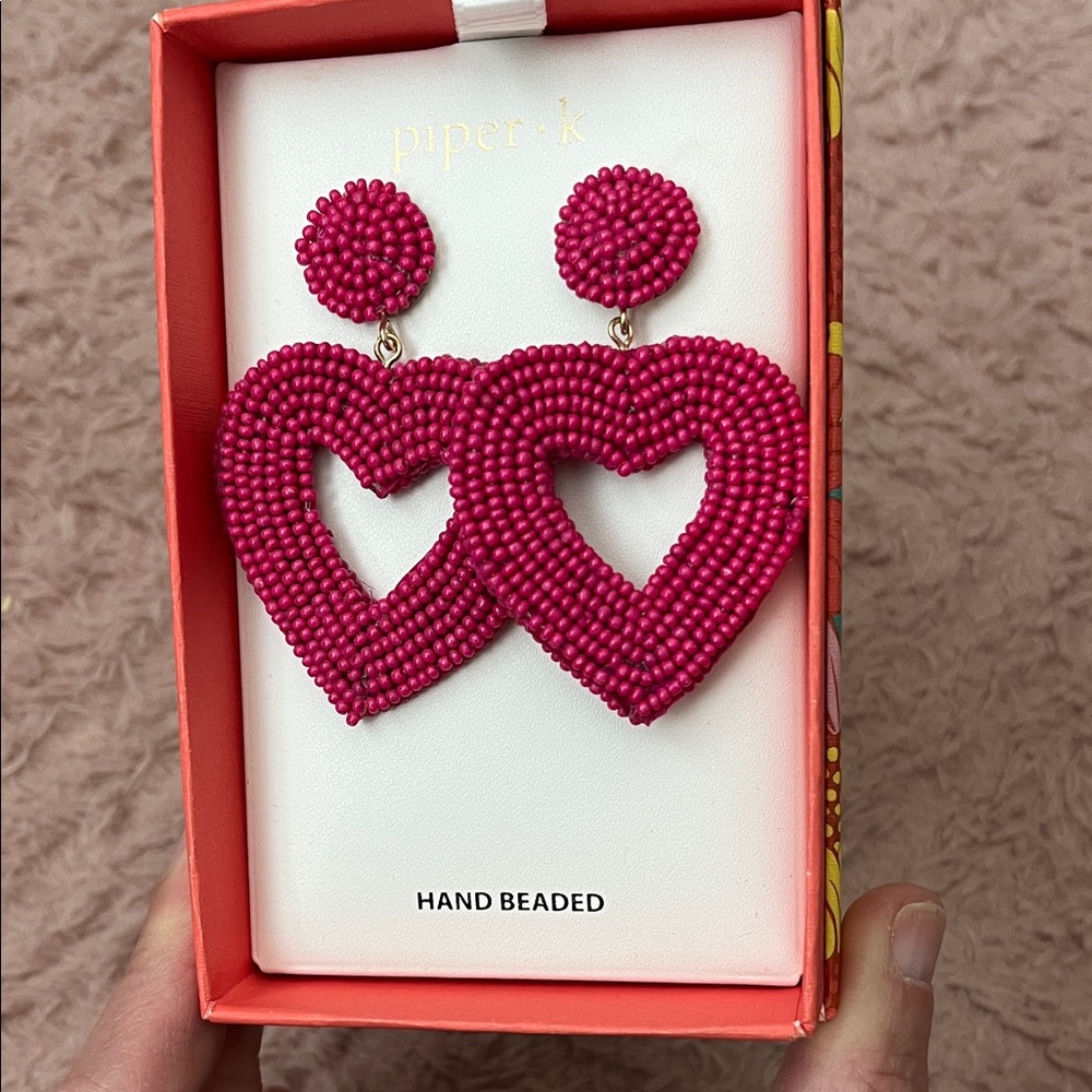 Piper Fuchsia Beaded Heart Earrings